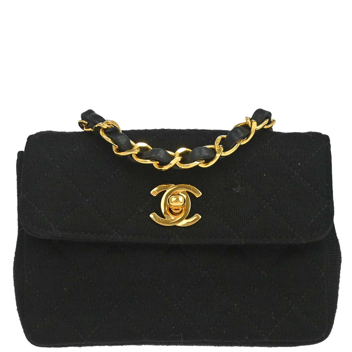 Chanel Black Cotton Straight Flap Shoulder Bag