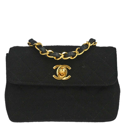 Chanel Black Cotton Straight Flap Shoulder Bag