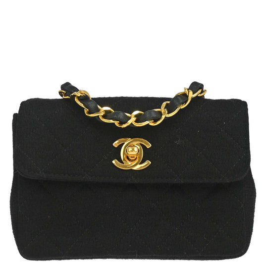 Chanel Black Cotton Straight Flap Shoulder Bag