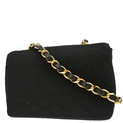Chanel Black Cotton Straight Flap Shoulder Bag