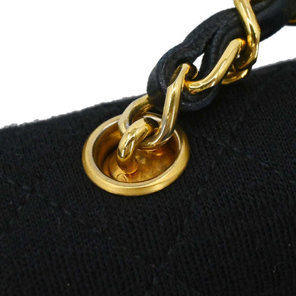 Chanel Black Cotton Straight Flap Shoulder Bag