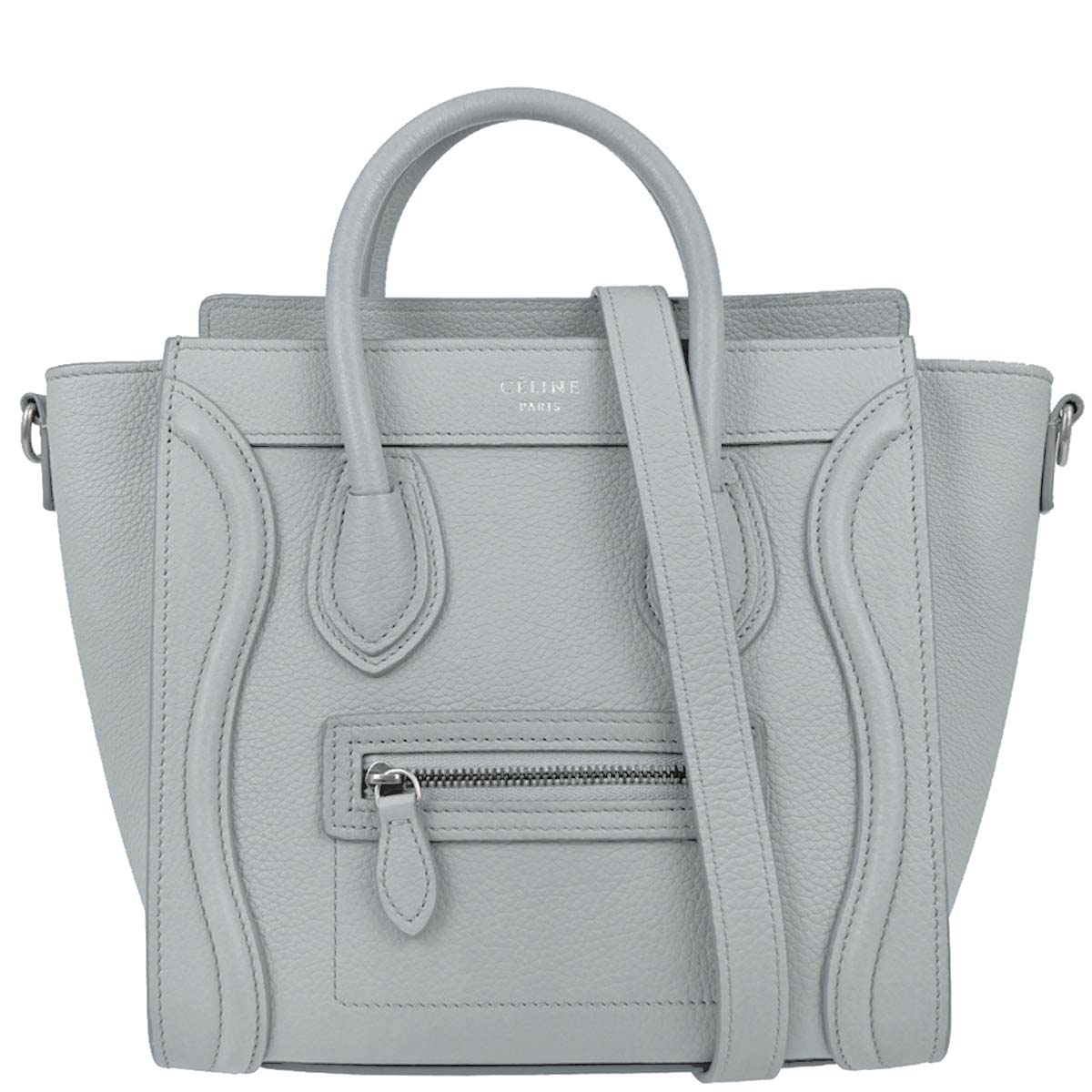 Celine Gray Leather Nano Luggage 2way Shoulder Tote Handbag