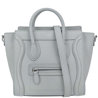 Celine Gray Leather Nano Luggage 2way Shoulder Tote Handbag