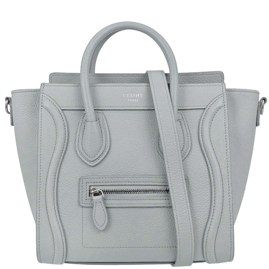 Celine Gray Leather Nano Luggage 2way Shoulder Tote Handbag