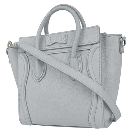 Celine Gray Leather Nano Luggage 2way Shoulder Tote Handbag