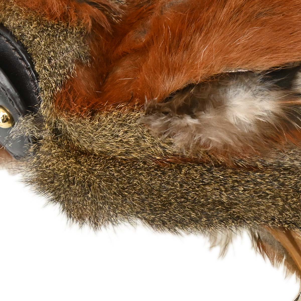 Fendi Brown Feather Rabbit Fur Hobo Handbag