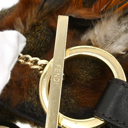 Fendi Brown Feather Rabbit Fur Hobo Handbag
