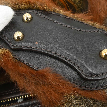 Fendi Brown Feather Rabbit Fur Hobo Handbag