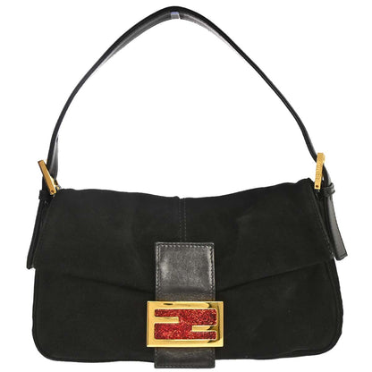 Fendi Black Suede Baguette Handbag