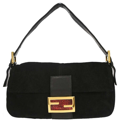Fendi Black Suede Baguette Handbag