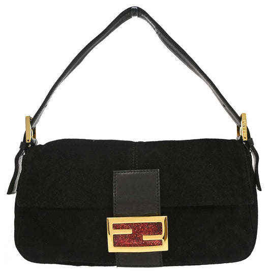 Fendi Black Suede Baguette Handbag