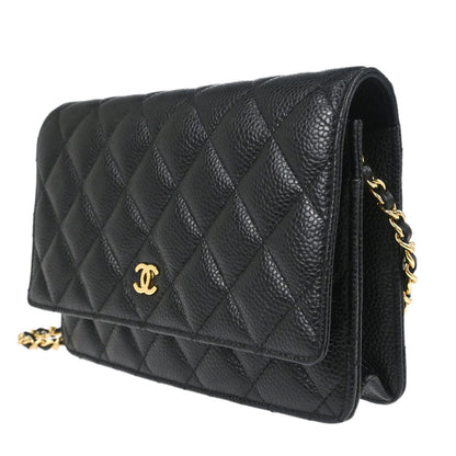 Chanel Black Caviar Skin Classic WOC Wallet on Chain Shoulder Bag