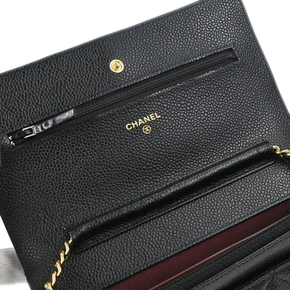 Chanel Black Caviar Skin Classic WOC Wallet on Chain Shoulder Bag