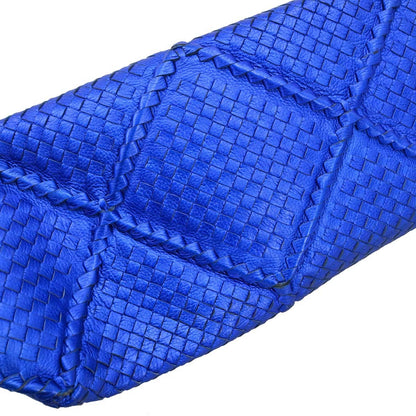 Bottega Veneta Metallic Blue Lambskin Intrecciato Hobo Handbag