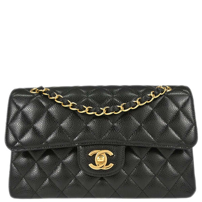 Chanel 2019 Black Caviar Skin Small Classic Double Flap Shoulder Bag