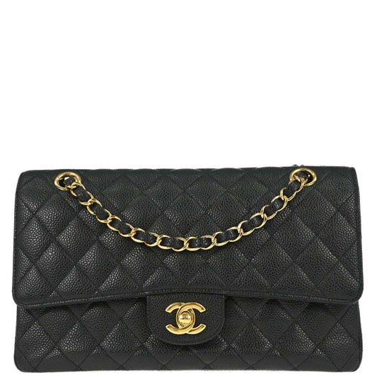 Chanel 2011 Black Caviar Skin Medium Classic Double Flap Shoulder Bag