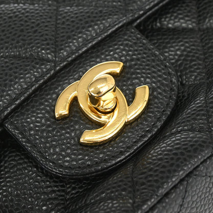 Chanel 2011 Black Caviar Skin Medium Classic Double Flap Shoulder Bag