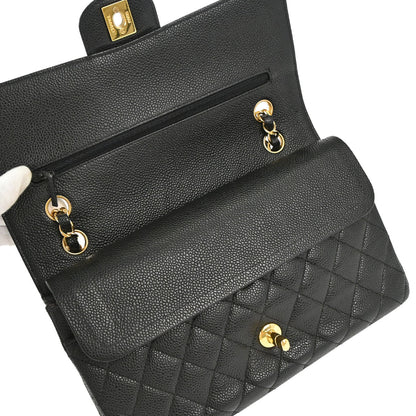 Chanel 2011 Black Caviar Skin Medium Classic Double Flap Shoulder Bag