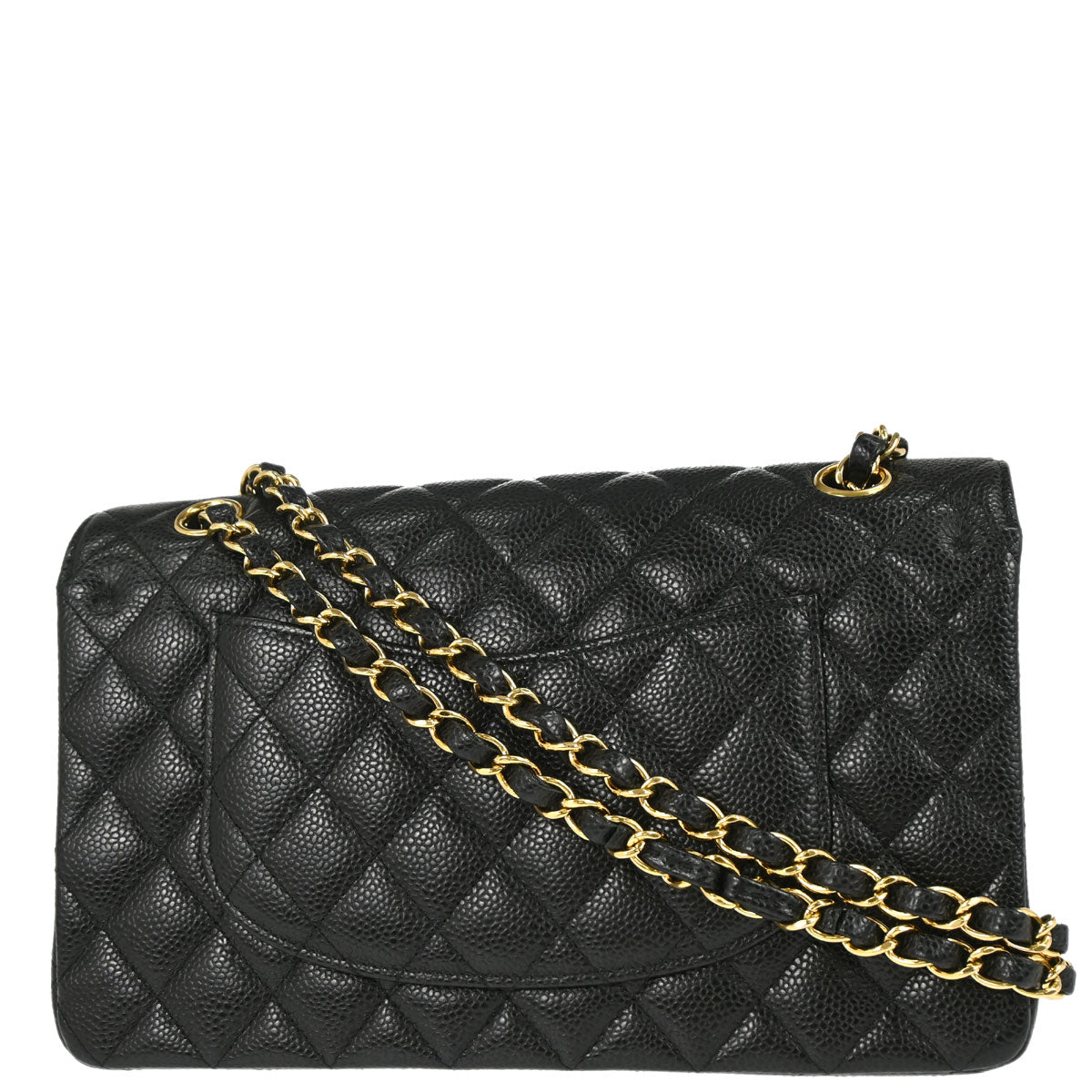 Chanel 2017-2018 Black Caviar Skin Medium Classic Double Flap Shoulder Bag