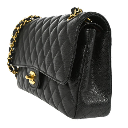 Chanel 2017-2018 Black Caviar Skin Medium Classic Double Flap Shoulder Bag
