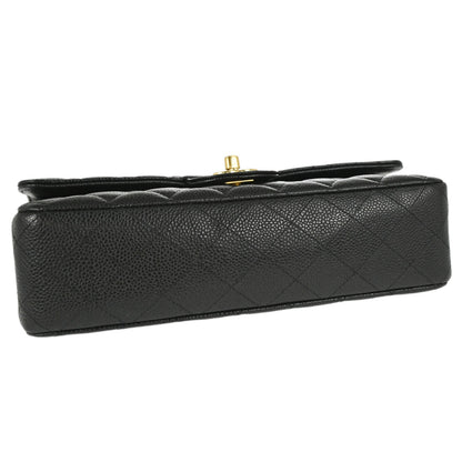 Chanel 2017-2018 Black Caviar Skin Medium Classic Double Flap Shoulder Bag