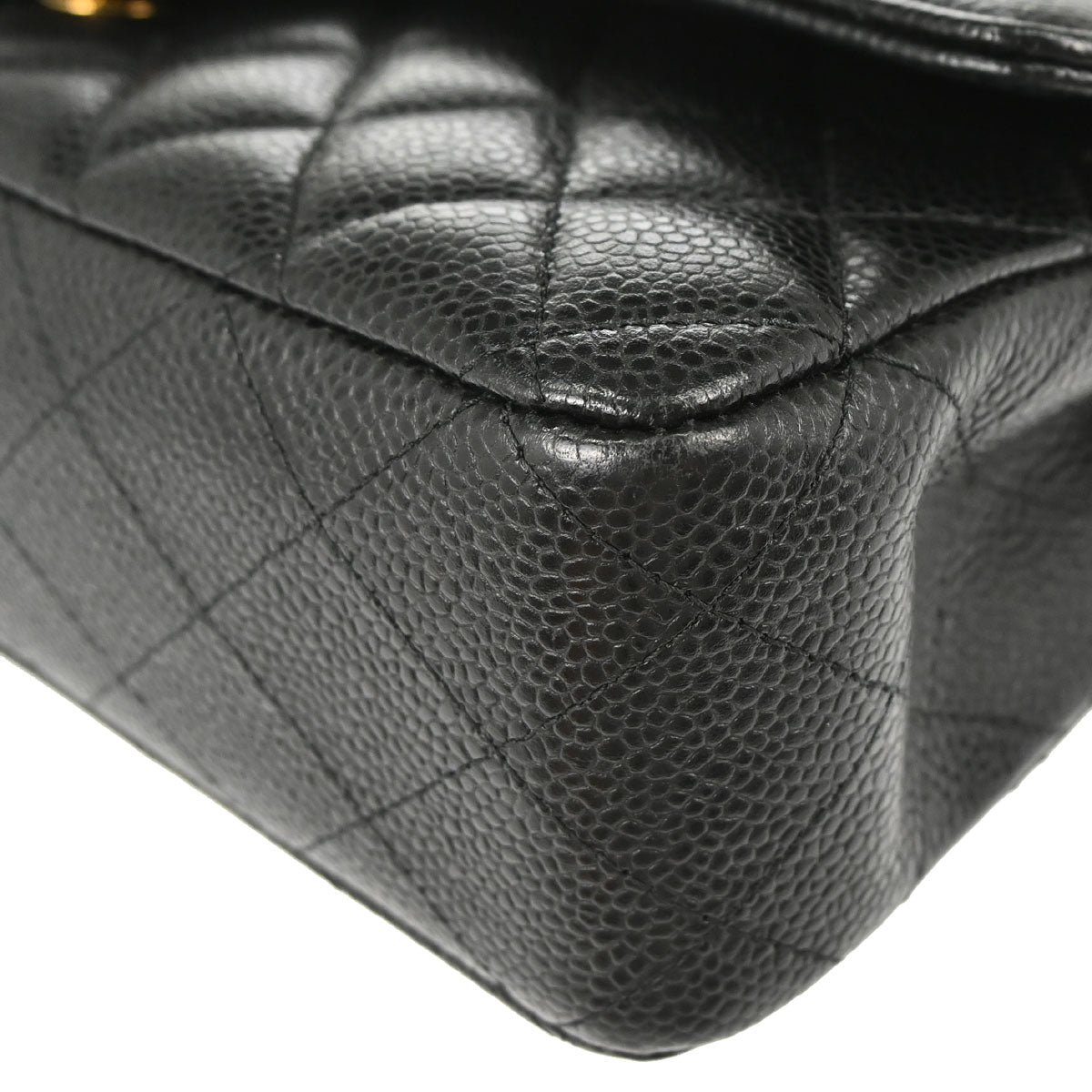 Chanel 2017-2018 Black Caviar Skin Medium Classic Double Flap Shoulder Bag