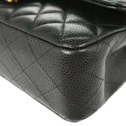 Chanel 2017-2018 Black Caviar Skin Medium Classic Double Flap Shoulder Bag