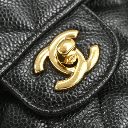 Chanel 2017-2018 Black Caviar Skin Medium Classic Double Flap Shoulder Bag