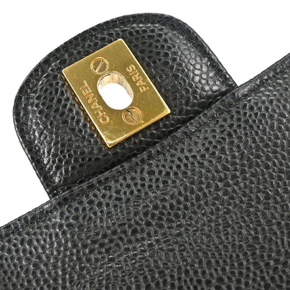 Chanel 2017-2018 Black Caviar Skin Medium Classic Double Flap Shoulder Bag