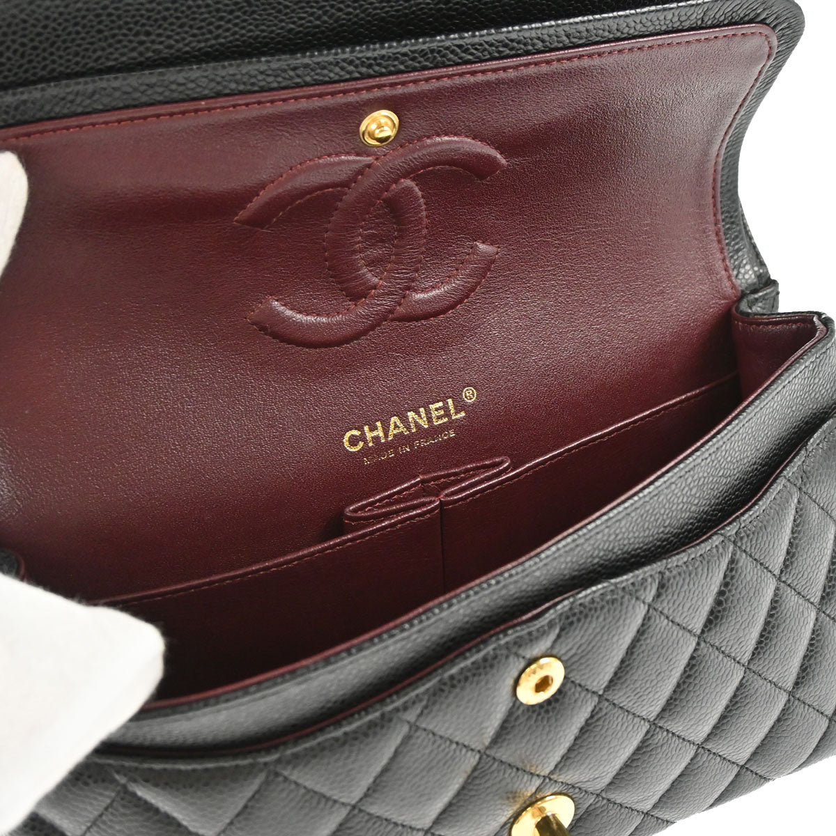 Chanel 2017-2018 Black Caviar Skin Medium Classic Double Flap Shoulder Bag