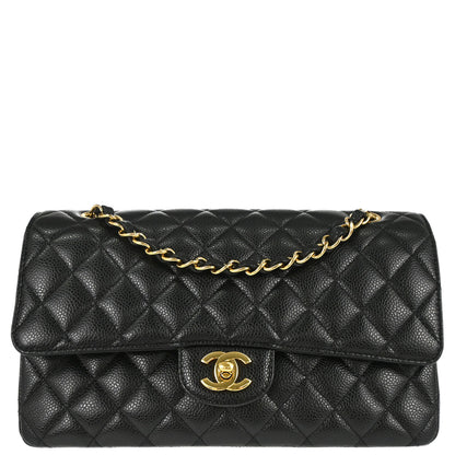 Chanel 2015-2016 Black Caviar Skin Medium Classic Double Flap Shoulder Bag