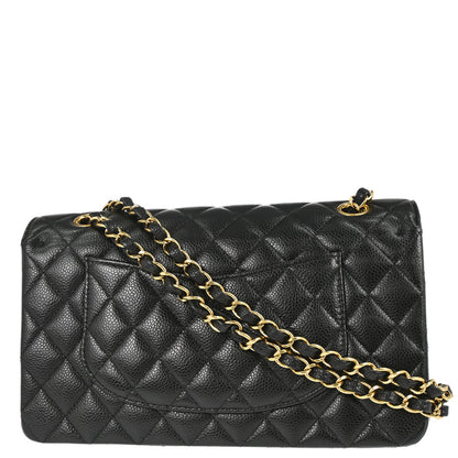 Chanel 2015-2016 Black Caviar Skin Medium Classic Double Flap Shoulder Bag