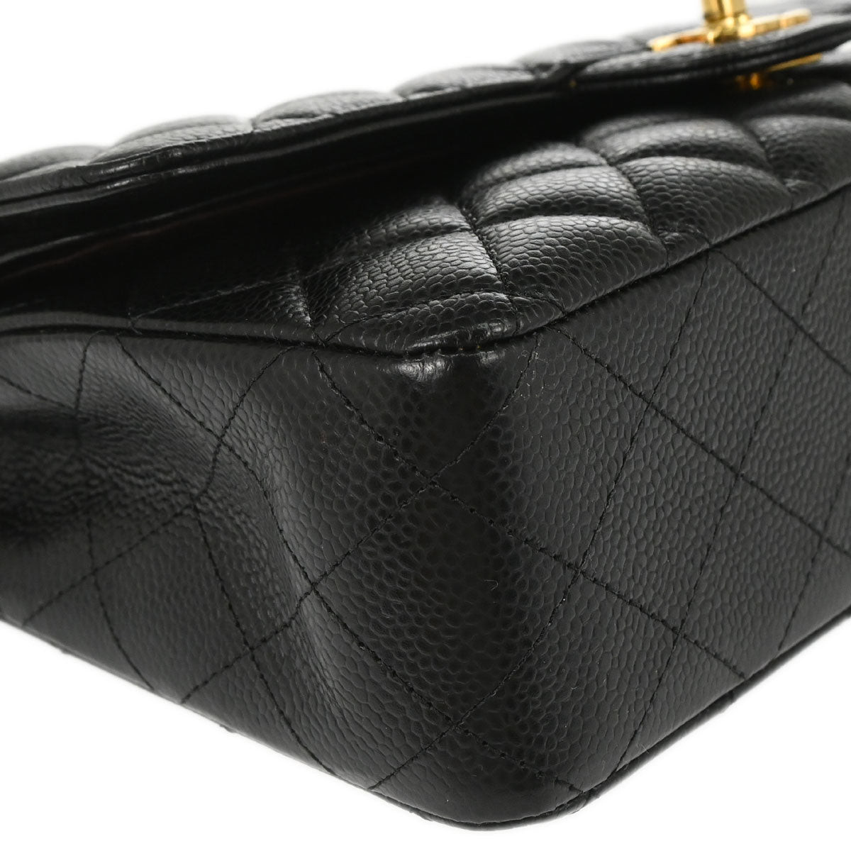 Chanel 2015-2016 Black Caviar Skin Medium Classic Double Flap Shoulder Bag