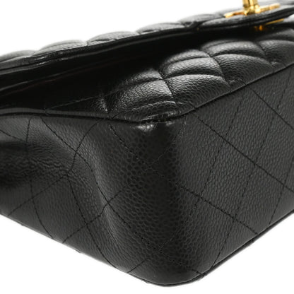 Chanel 2015-2016 Black Caviar Skin Medium Classic Double Flap Shoulder Bag