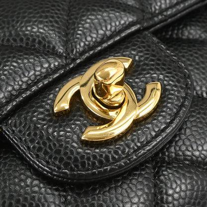 Chanel 2015-2016 Black Caviar Skin Medium Classic Double Flap Shoulder Bag