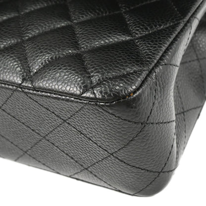 Chanel 2015-2016 Black Caviar Skin Medium Classic Double Flap Shoulder Bag