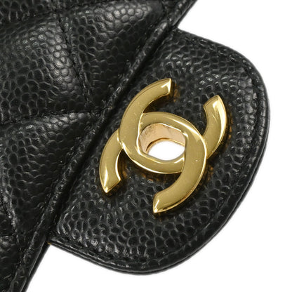 Chanel 2015-2016 Black Caviar Skin Medium Classic Double Flap Shoulder Bag