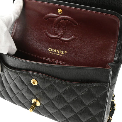 Chanel 2015-2016 Black Caviar Skin Medium Classic Double Flap Shoulder Bag