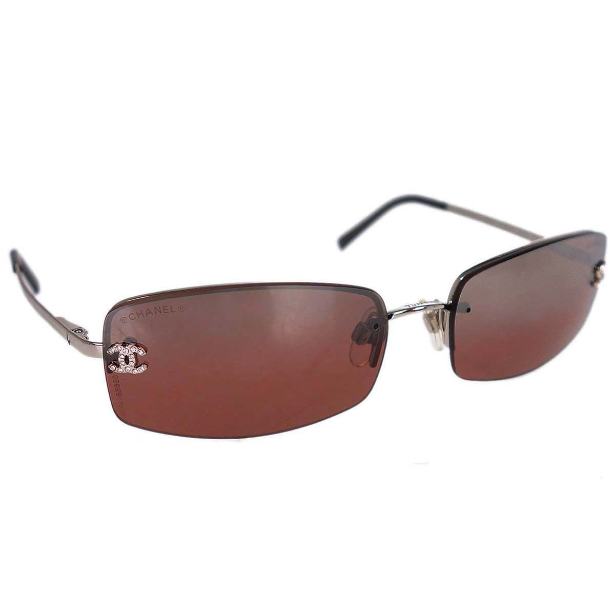 Chanel Sunglasses Eyewear Brown Rhinestone 56□16 Small Good
