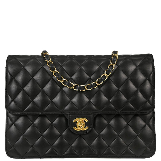Chanel Black Lambskin Turnlock Medium Half Flap Shoulder Bag