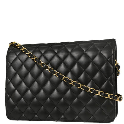 Chanel Black Lambskin Turnlock Medium Half Flap Shoulder Bag