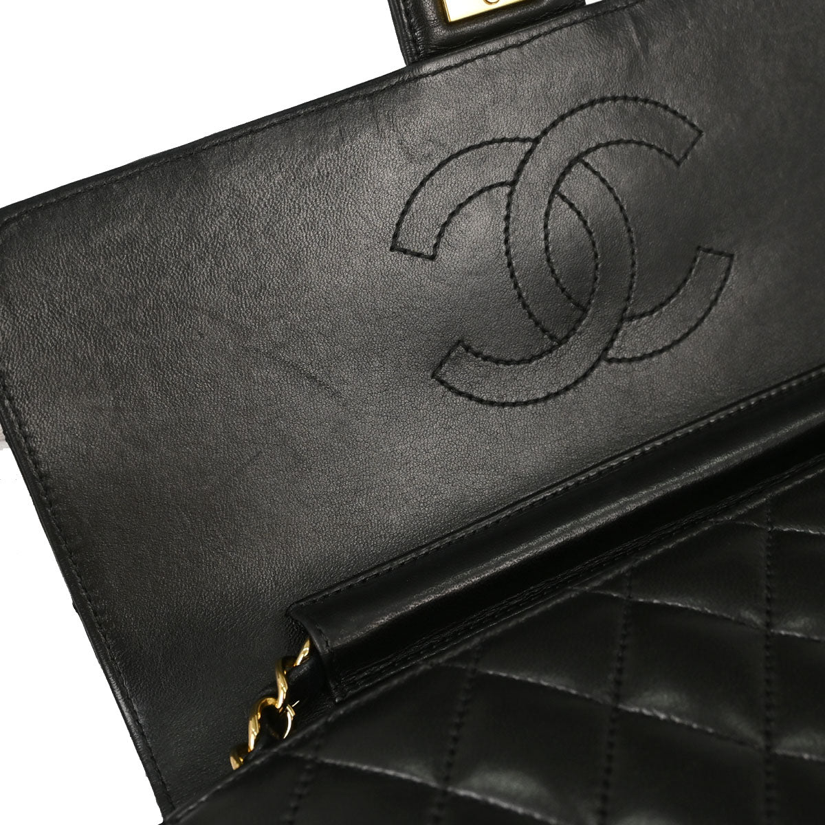 Chanel Black Lambskin Turnlock Medium Half Flap Shoulder Bag