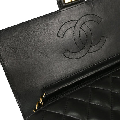 Chanel Black Lambskin Turnlock Medium Half Flap Shoulder Bag
