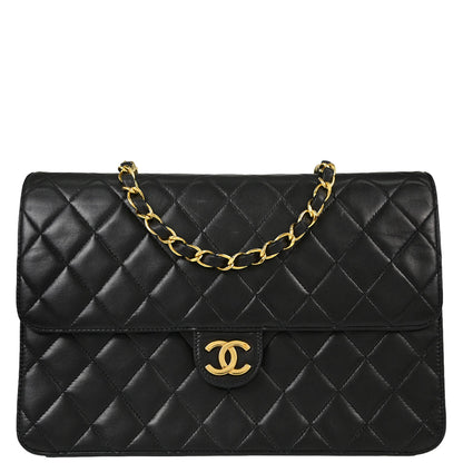 Chanel Black Lambskin Pushlock Medium Half Flap Shoulder Bag