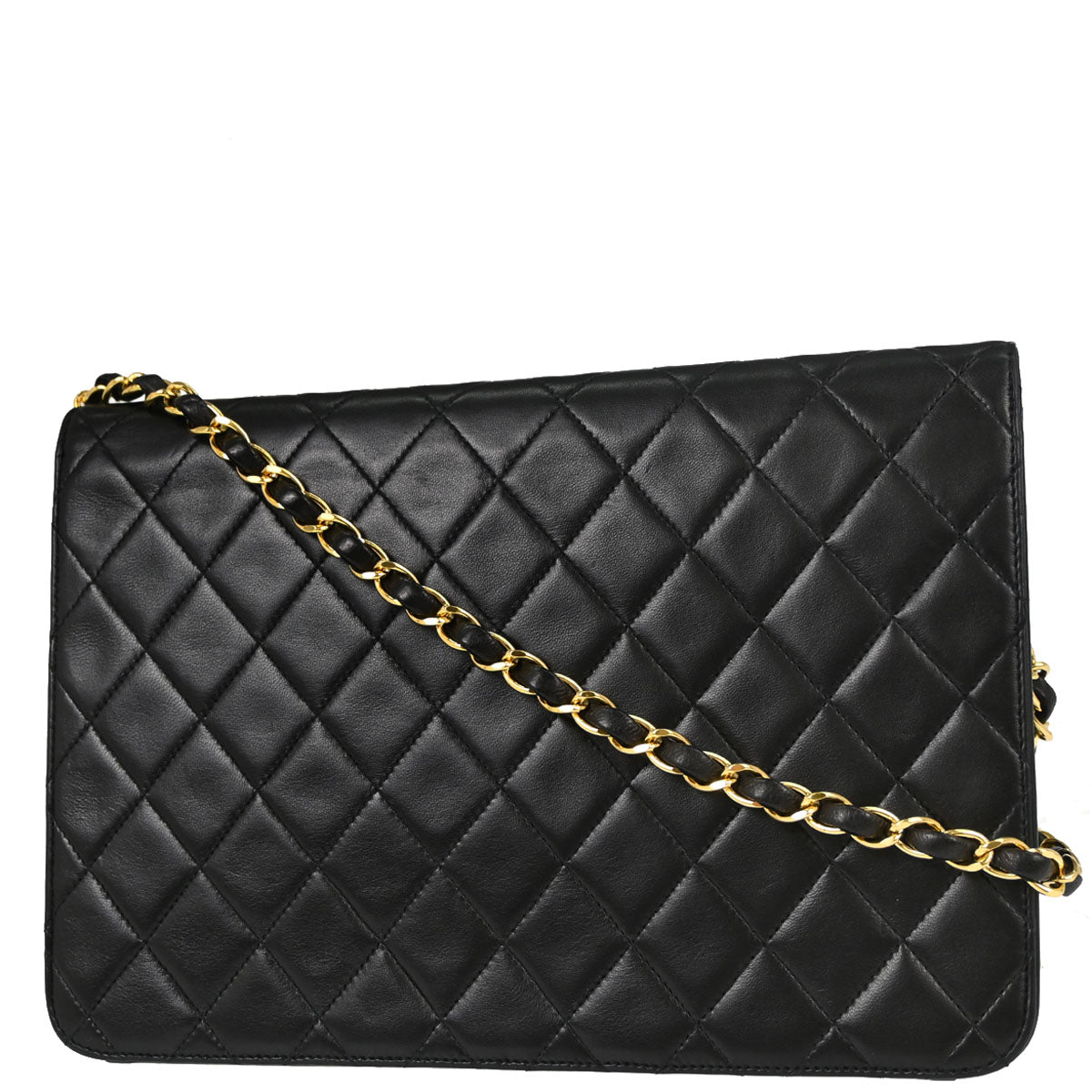 Chanel Black Lambskin Pushlock Medium Half Flap Shoulder Bag