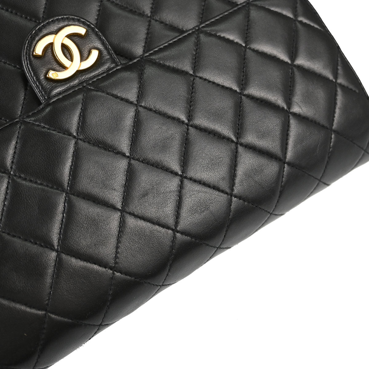 Chanel Black Lambskin Pushlock Medium Half Flap Shoulder Bag