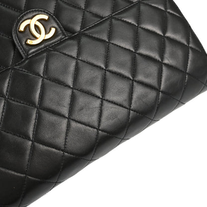 Chanel Black Lambskin Pushlock Medium Half Flap Shoulder Bag
