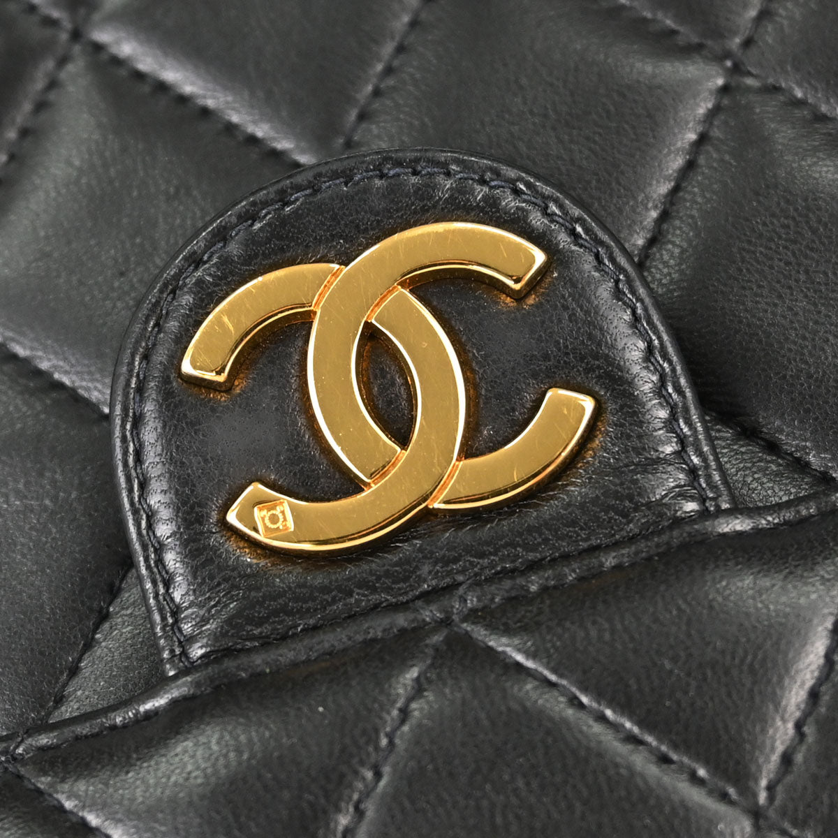 Chanel Black Lambskin Pushlock Medium Half Flap Shoulder Bag