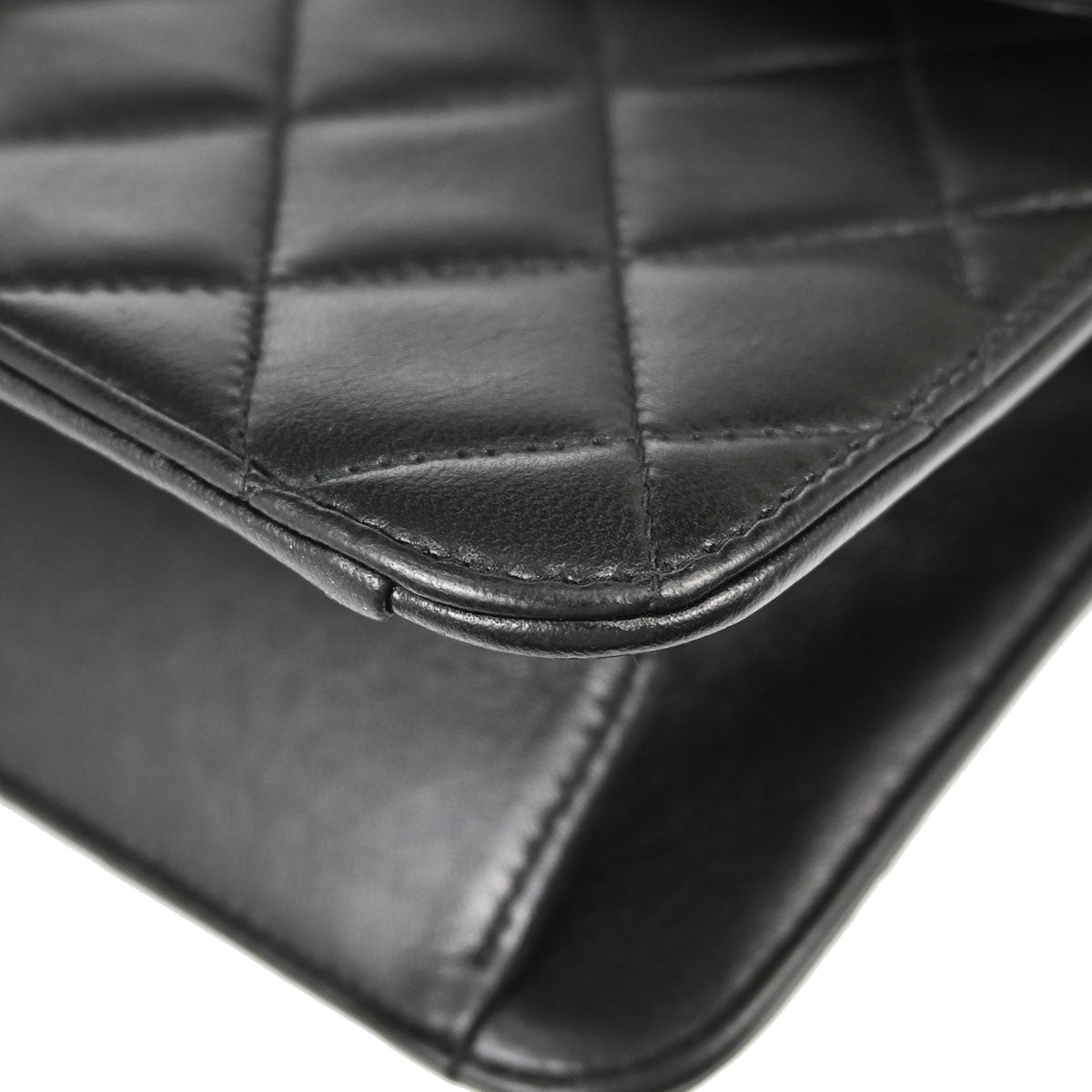 Chanel Black Lambskin Pushlock Medium Half Flap Shoulder Bag