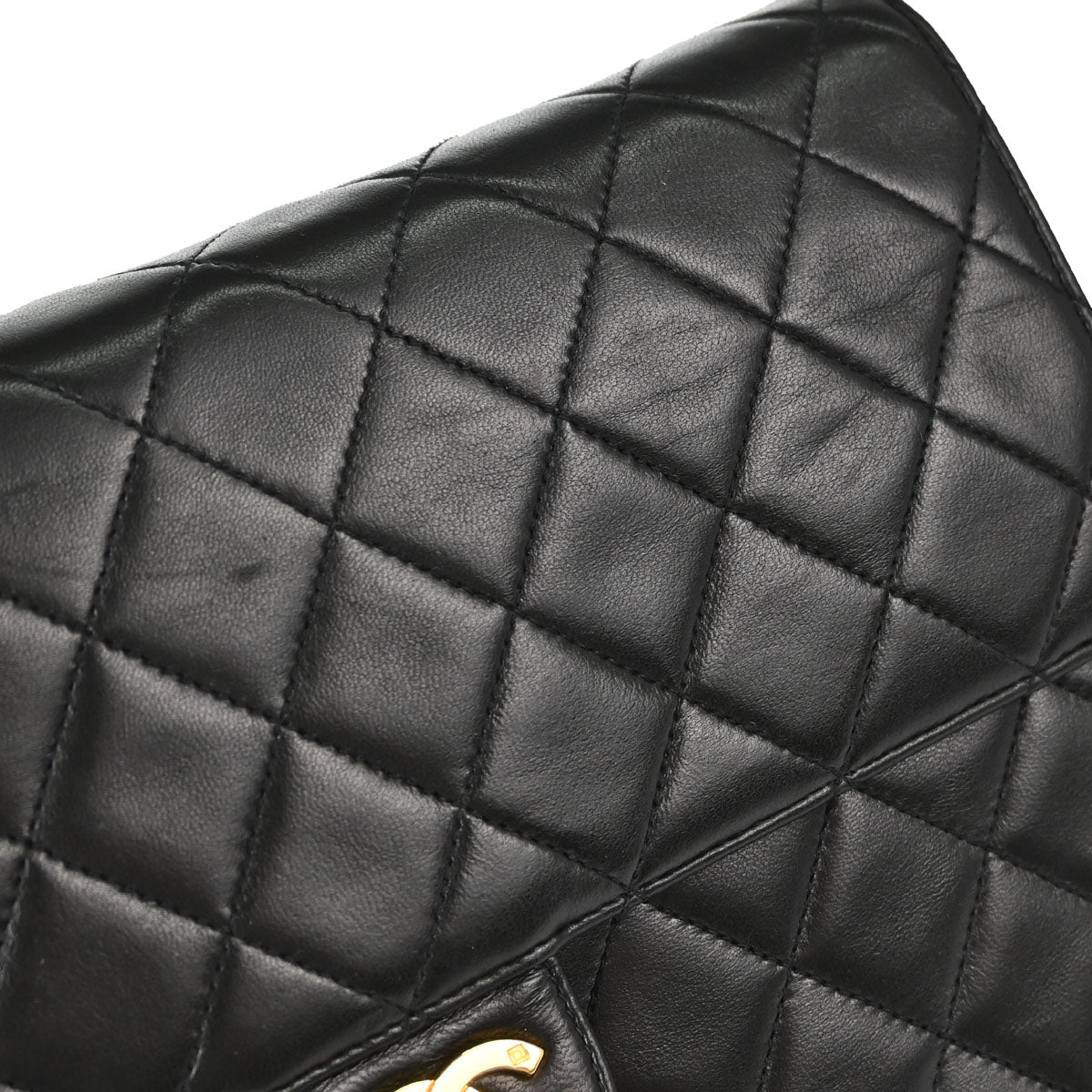 Chanel Black Lambskin Pushlock Medium Half Flap Shoulder Bag